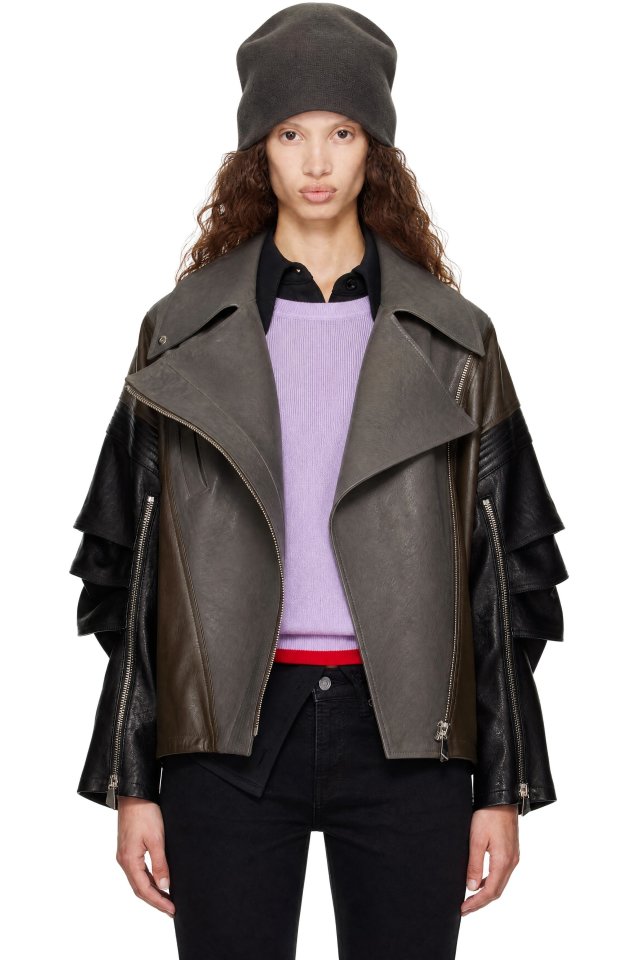 The Attico — Gray & Black Kylie Leather Bomber Jacket
