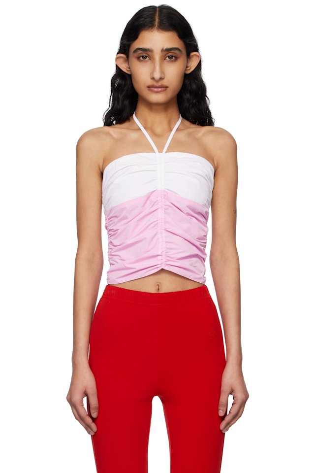 Kijun — Pink & Off-White Shirring Halter Top