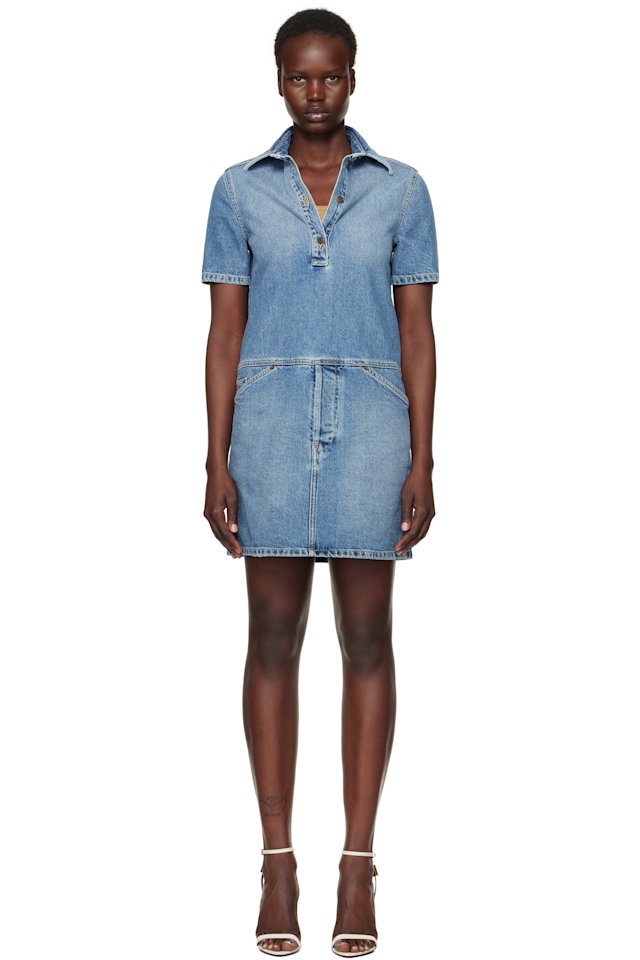 Moschino — Blue Laurel Crown Emblem Denim Minidress