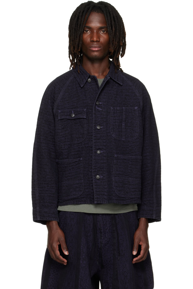 NEEDLES — Black Crocodile Jacquard Short Denim Jacket