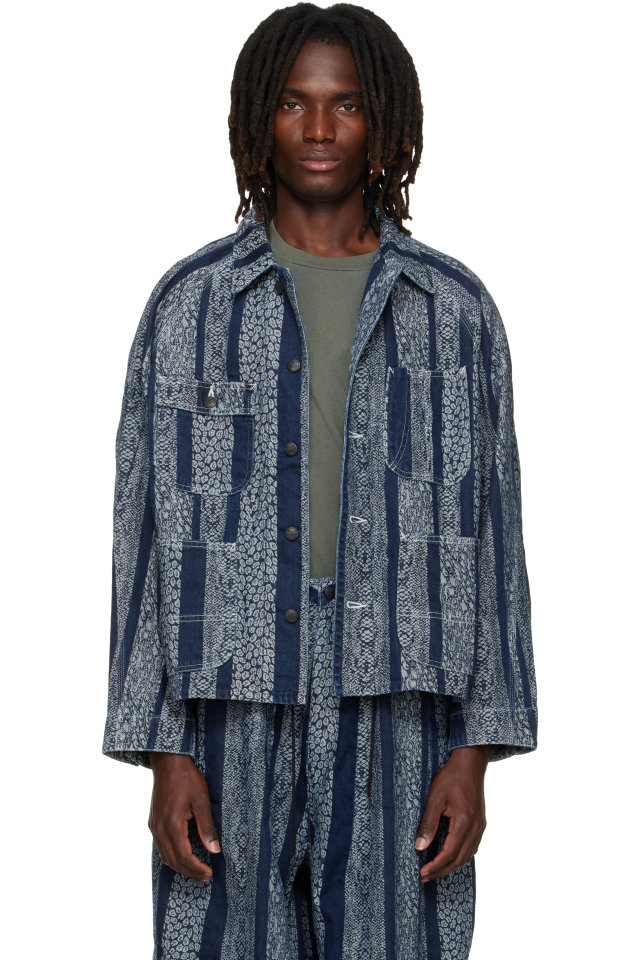 NEEDLES — Navy Python Jacquard Short Denim Jacket