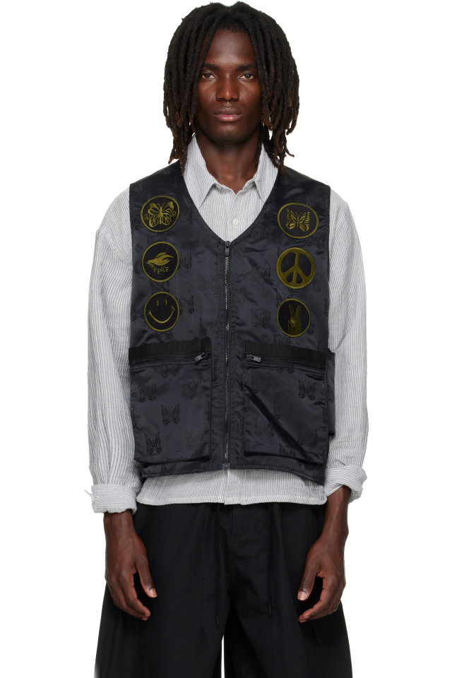 NEEDLES — Black Papillon Jacquard Radio Vest