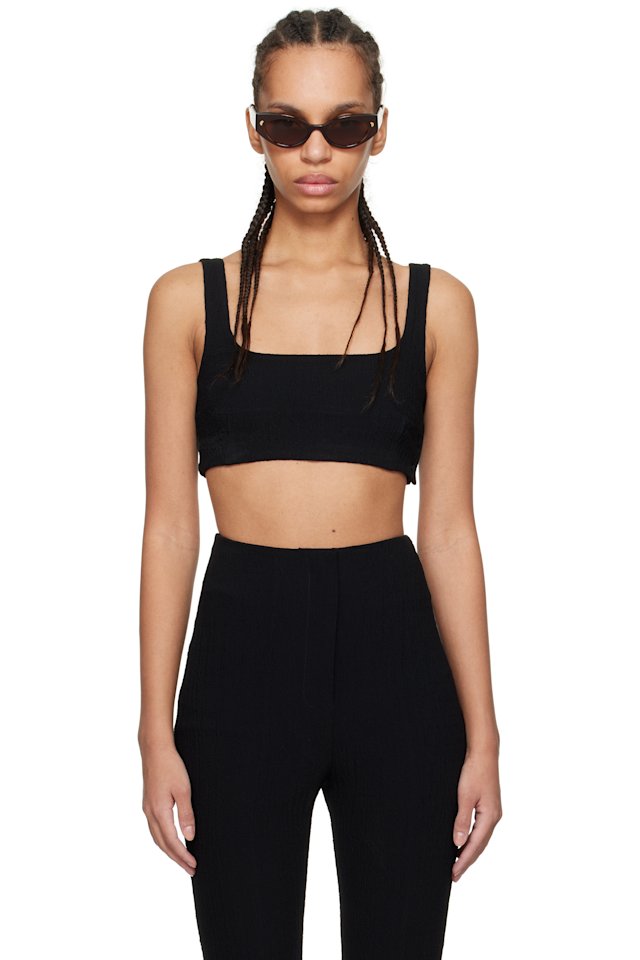Nanushka — Black Anouk Seersucker Bralette Top