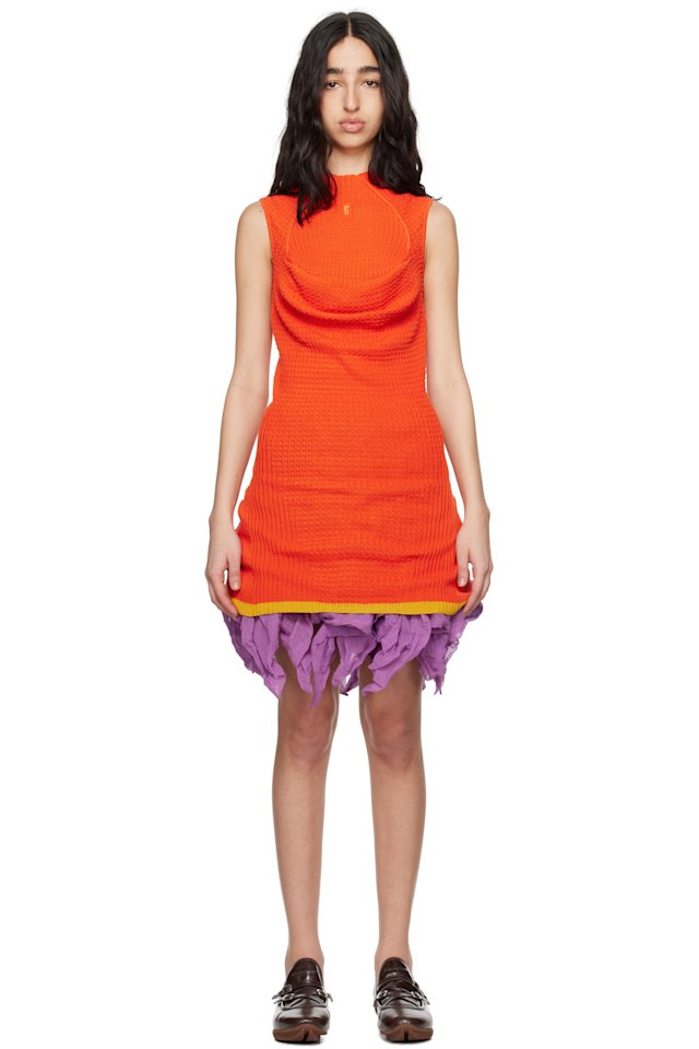Kiko Kostadinov — Orange Vecto Knit Tunic Minidress