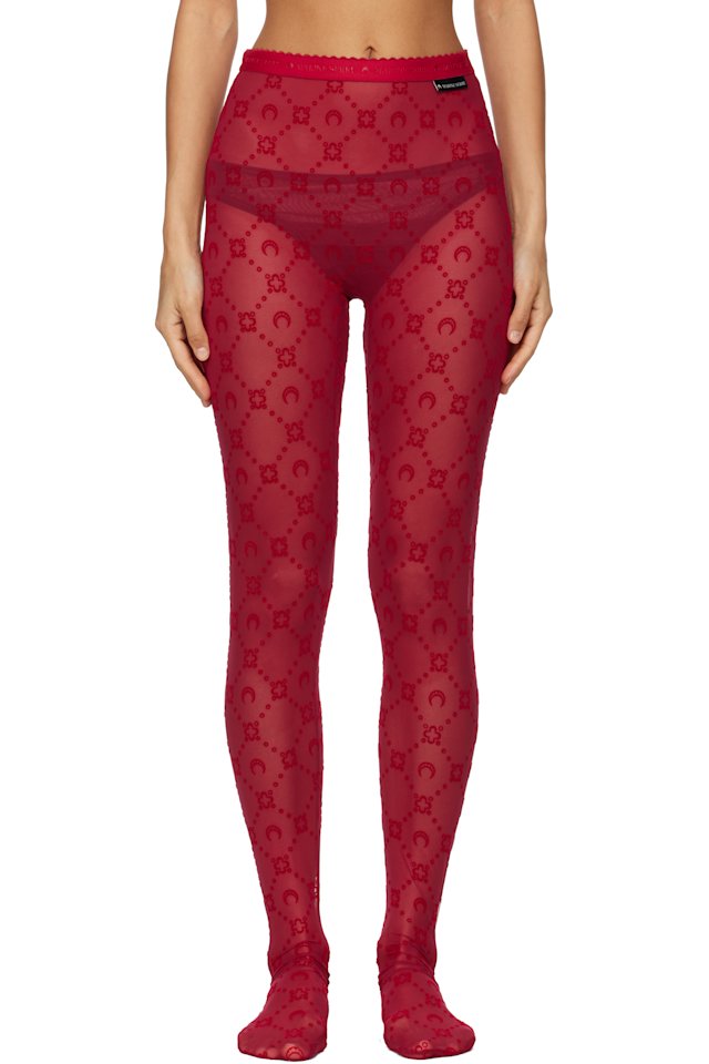 Marine Serre — Red Moonogram Mesh Flock Tights