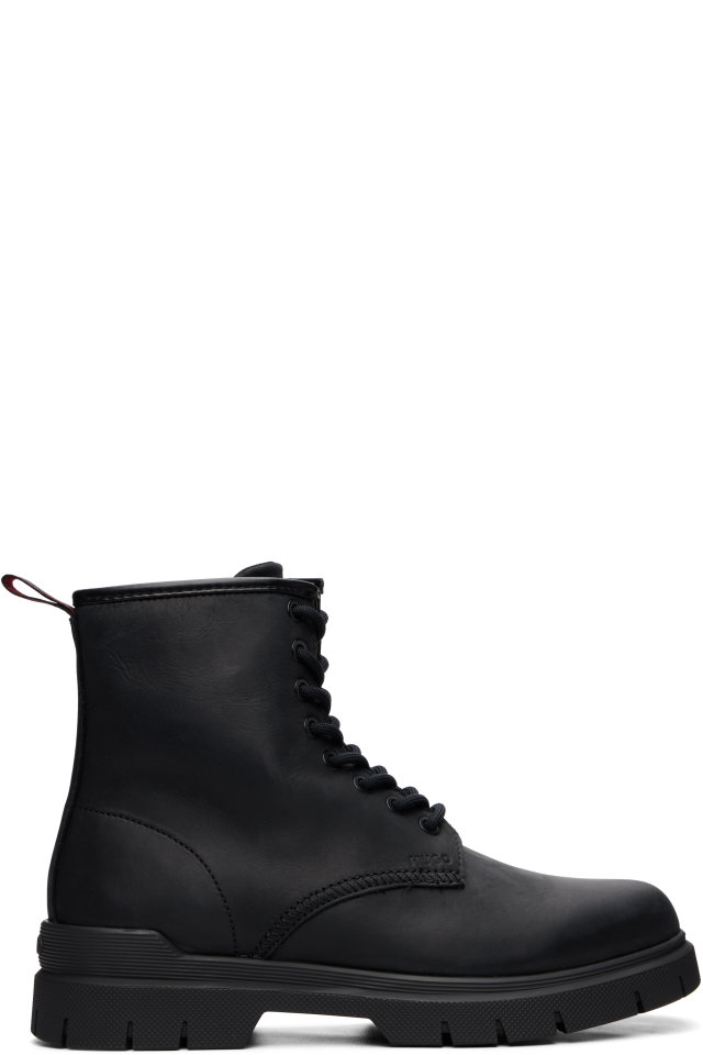 Hugo — Black Faux-Leather Combat Boots