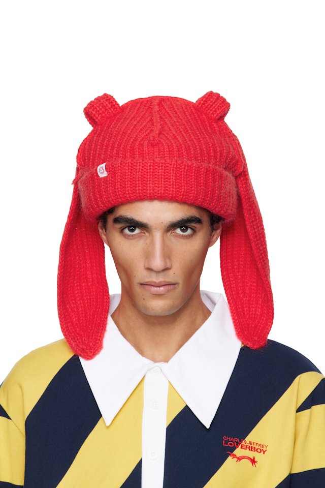 Charles Jeffrey LOVERBOY — Red Mohair Chunky Rabbit Beanie