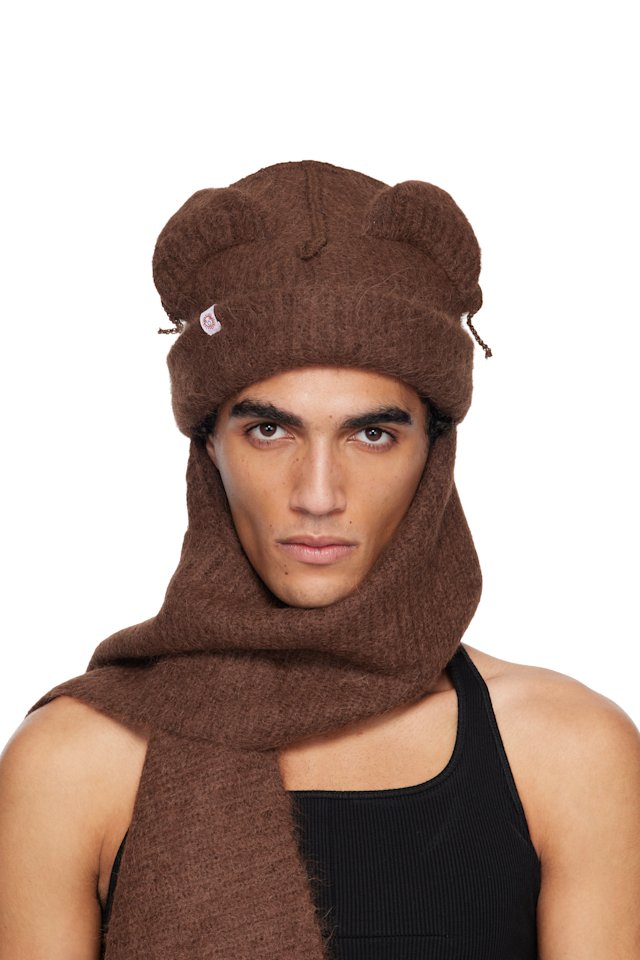 Charles Jeffrey LOVERBOY — Brown Alpaca Chunky Ears Scarf Beanie
