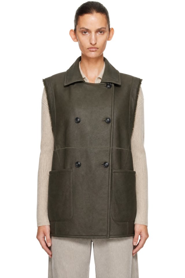 Max Mara — Khaki Brianza Shearling Vest