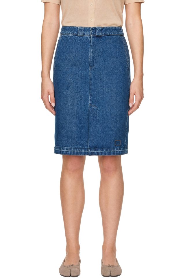 Maison Margiela — Blue Pleated Denim Midi Skirt