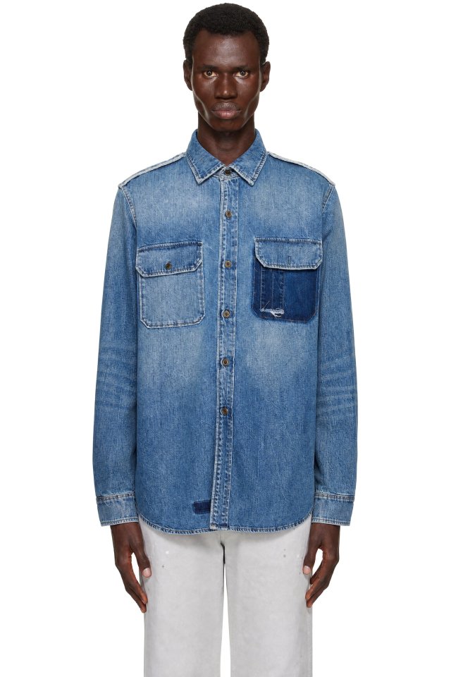 Maison Margiela — Blue Long-Sleeved Denim Shirt