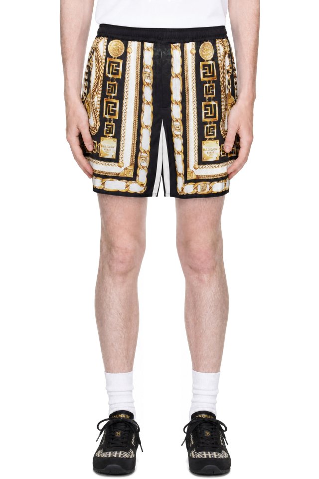 BALMAIN — Black & Gold Printed Foulard Pyjama Shorts