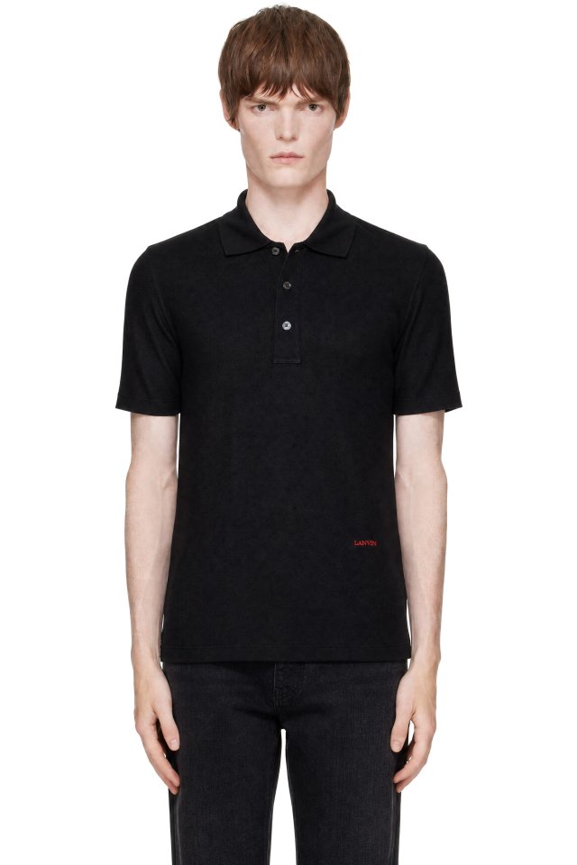 Lanvin — Black Cotton Piqué Polo