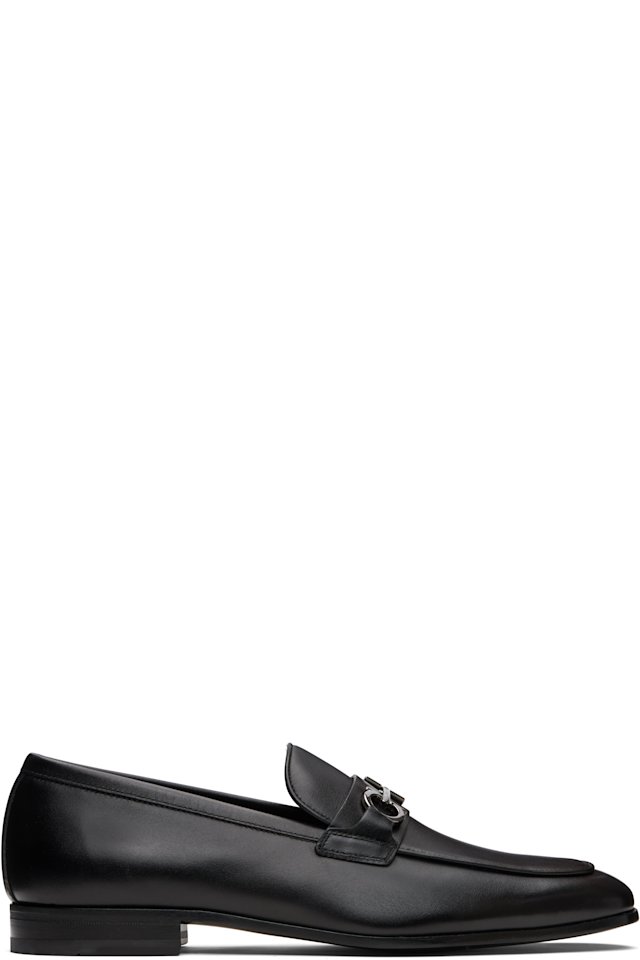 Ferragamo — Black Gancini Ornament Loafers