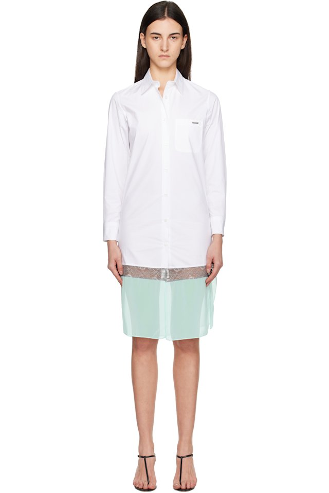 Coperni — White & Green Multi Layer Shirt Midi Dress