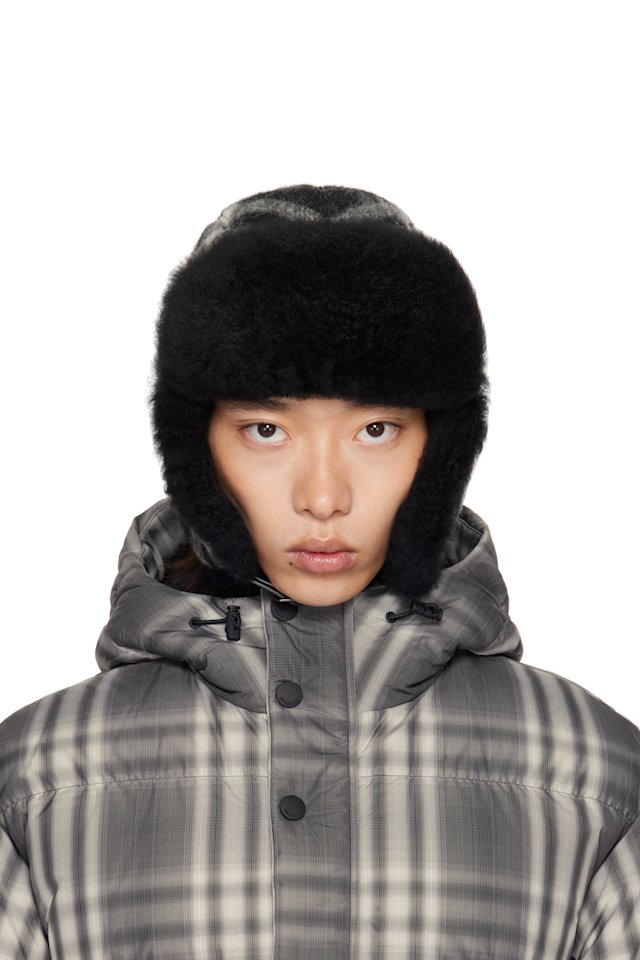 Burberry — Black & Off-White Check Wool Trapper Hat