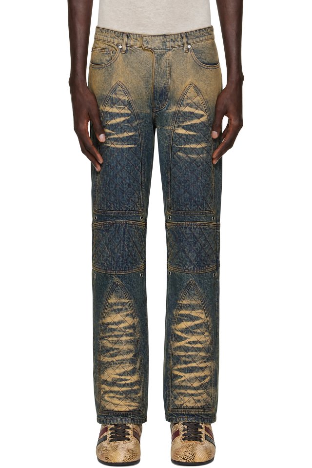 Who Decides War — Blue & Beige Moto Quilted Jeans