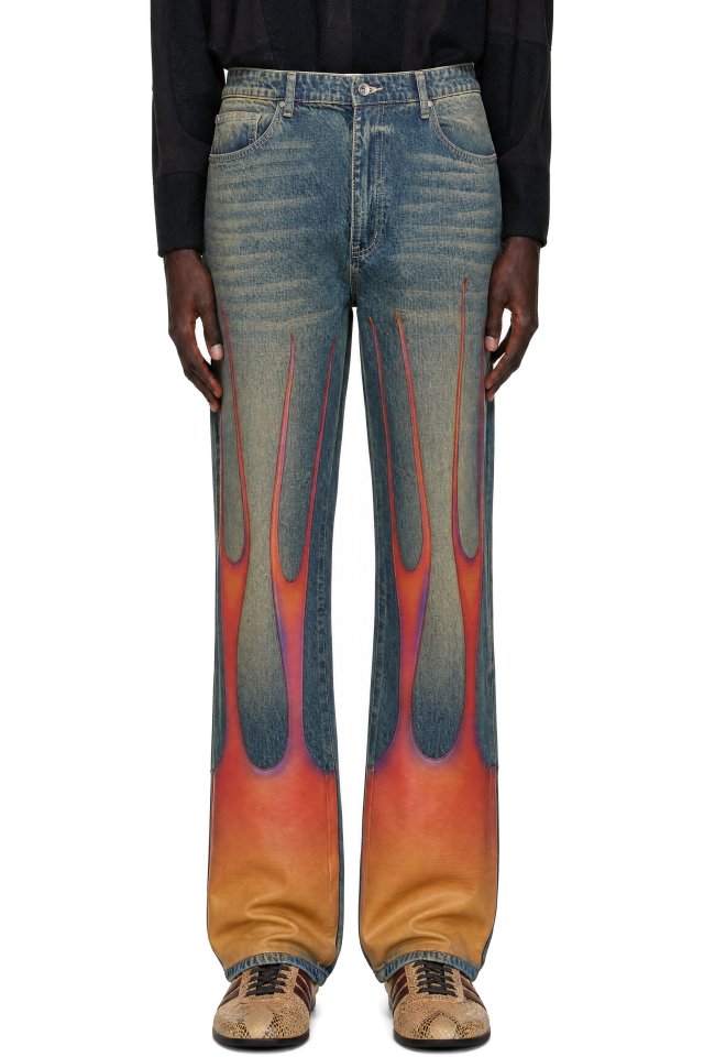 Who Decides War — Blue & Red Flame Denim Jeans