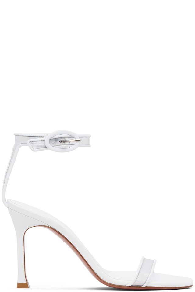 Amina Muaddi — White Kim Glass Heeled Sandals