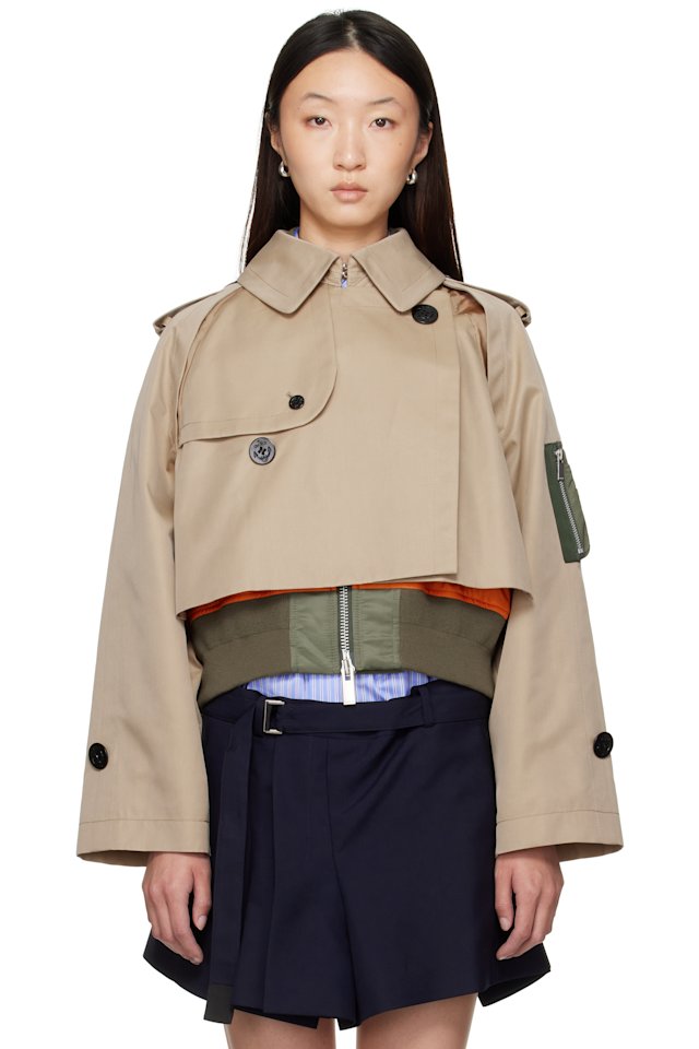 sacai — Beige Cotton Gabardine x Nylon Twill Jacket