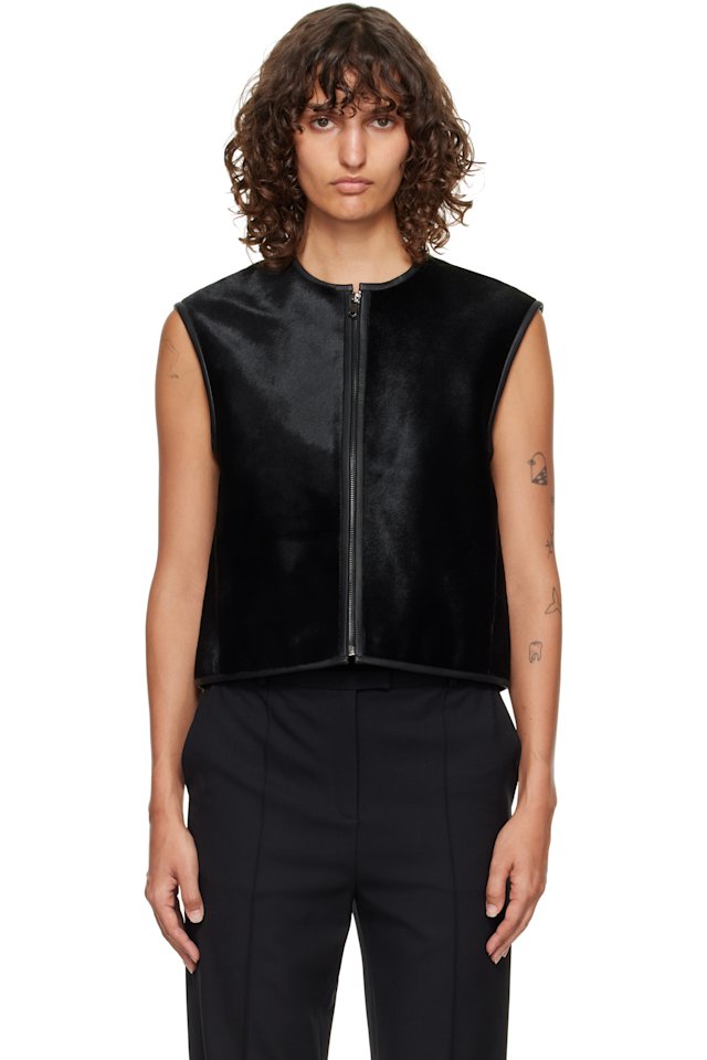 Loulou de Saison — Black Ampas Pony-Effect Leather Vest