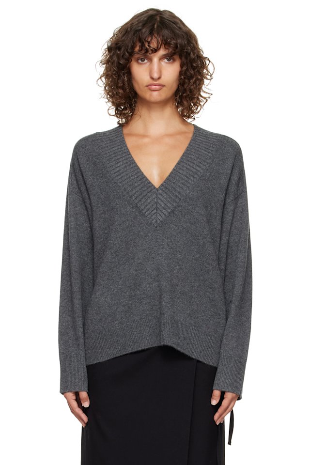 Loulou de Saison — Gray Sage LDS V Neck Cashmere Sweater