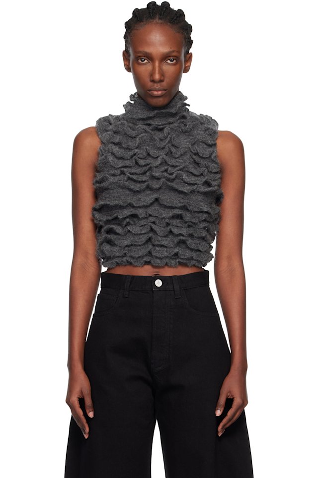 ALAÏA — Gray Ruffled Vest