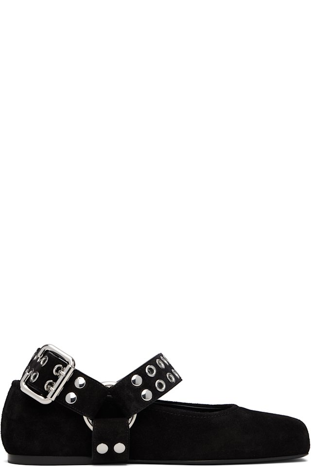 ALAÏA — Black Biker Suede Ballerina Flats