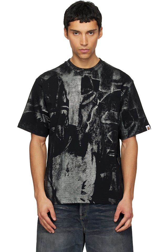 BAPE — Black Metallic Coated Overall Print T-shirt