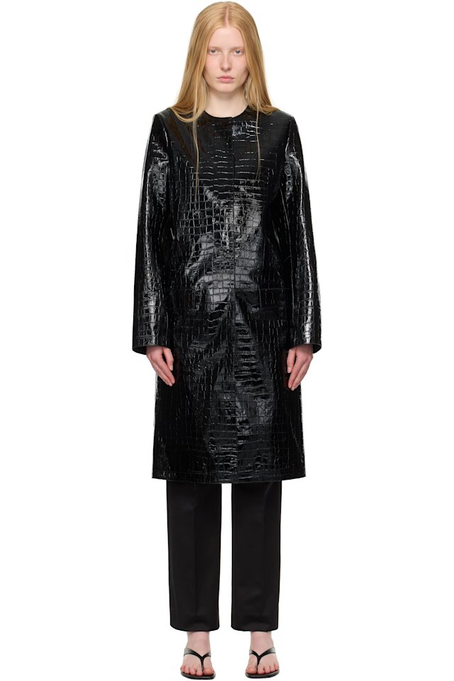 TOTEME — Black Croco-Embossed Leather Coat