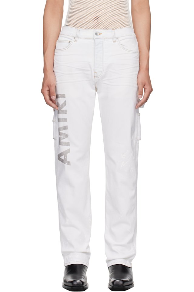 AMIRI — Blue Army Logo Painted Slim Workman Jeans