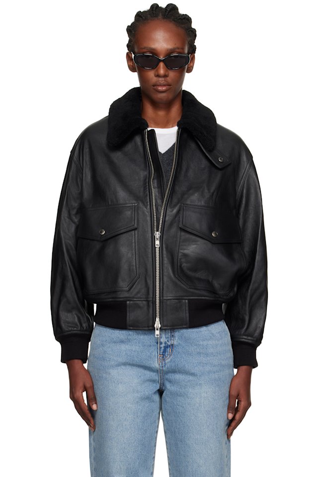 Dunst — Black A-2 Shearling Collared Leather Jacket