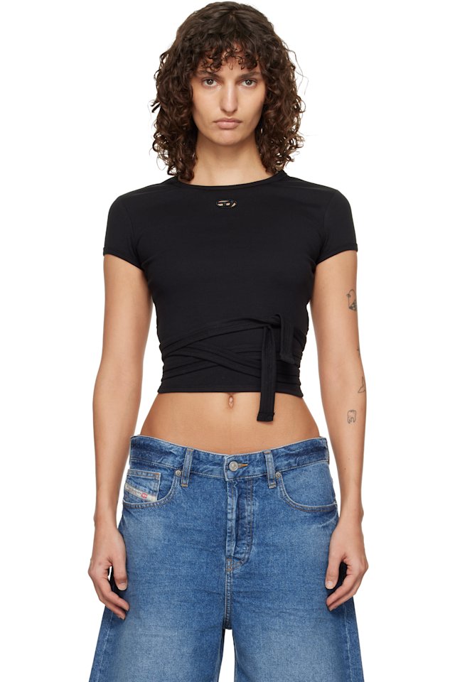 Diesel — Black Wrap-Around Ribbed T-shirt