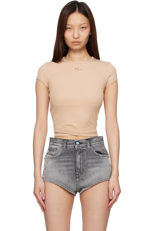 Diesel — Pink Ribbed Wrap-Around Laces T-shirt