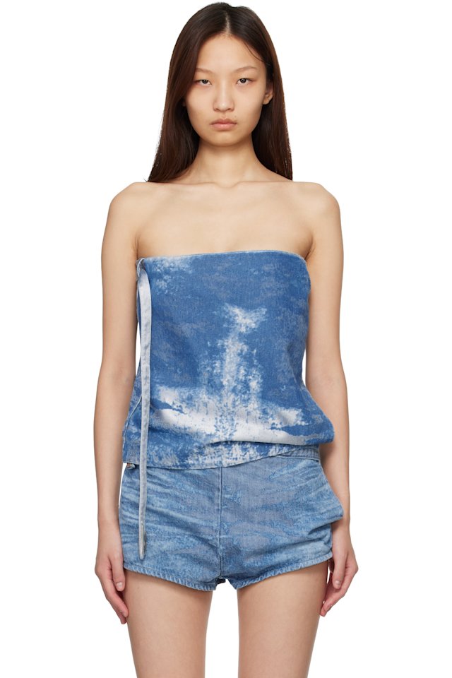 Diesel — Blue Satin Denim Sleeveless Top