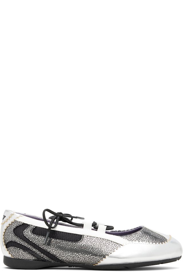 Diesel — Black & Silver D-Mile Lace-Up Ballerina Flats