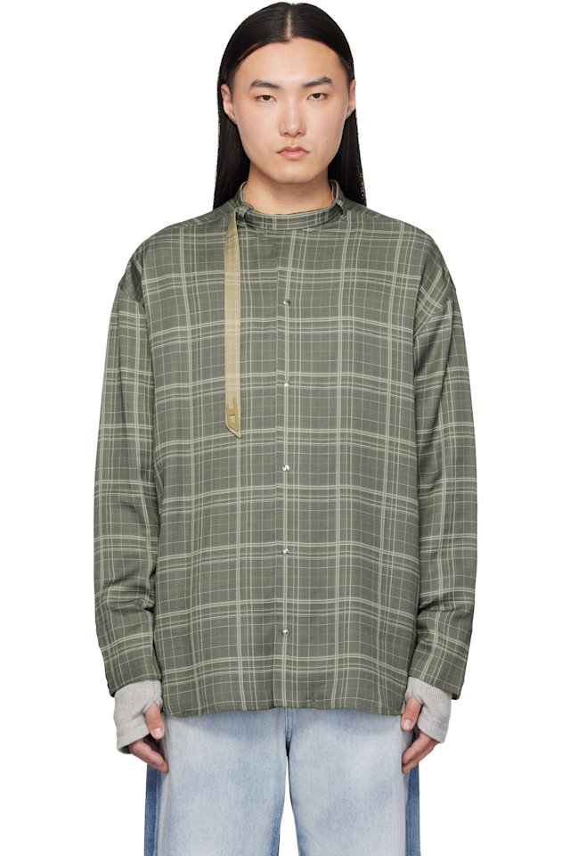 Diesel — Gray Check-Satin Biker Details Shirt