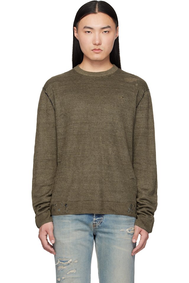 Diesel — Khaki Destroyed Linen Sweater