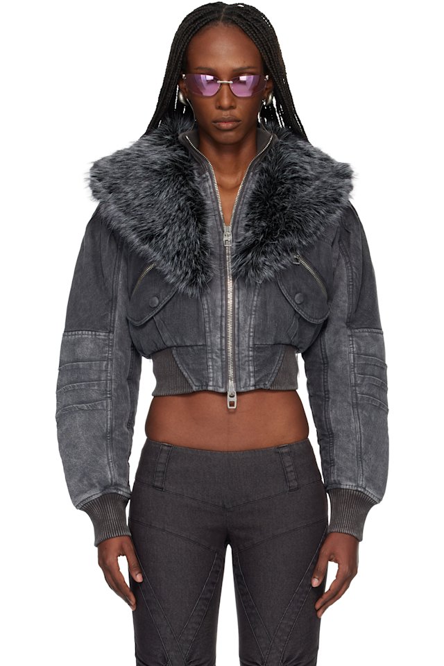 Miss Sixty — Black KNWLS Edition Padded Denim Bomber Jacket