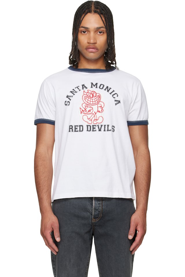 COÛT DE LA LIBERTÉ — White Weston SM 'Red Devils' Crew Ringer T-shirt