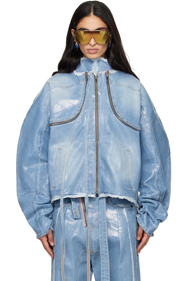 Ottolinger — Blue Glazed Denim Zip Jacket