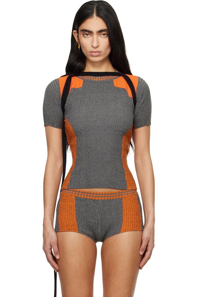 Ottolinger — Orange & Gray Textured Knit Team T-shirt