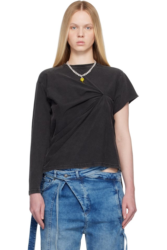 Ottolinger — Black Shifted Sleeve Top