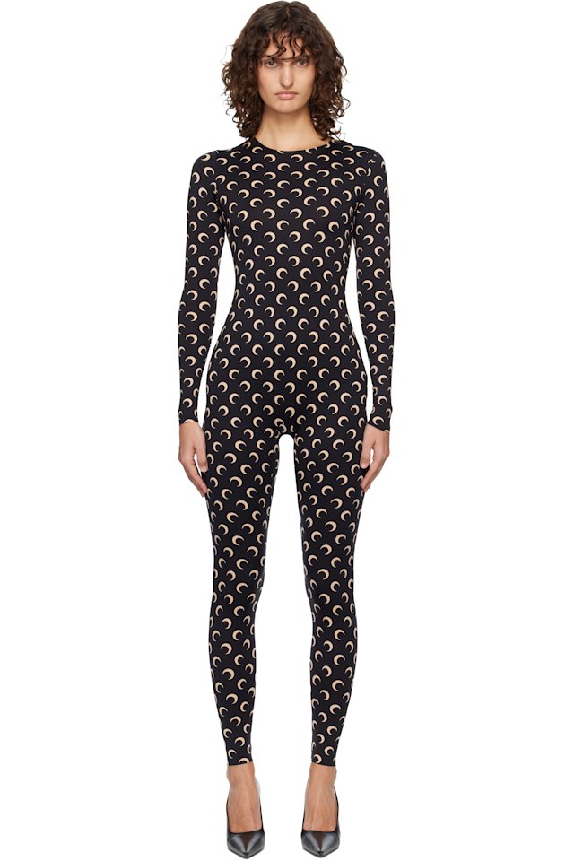 Marine Serre — Black Recycled Jersey Moon Jumpsuit