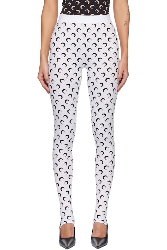 Marine Serre — White Recycled Moon Jersey Stirrup Leggings