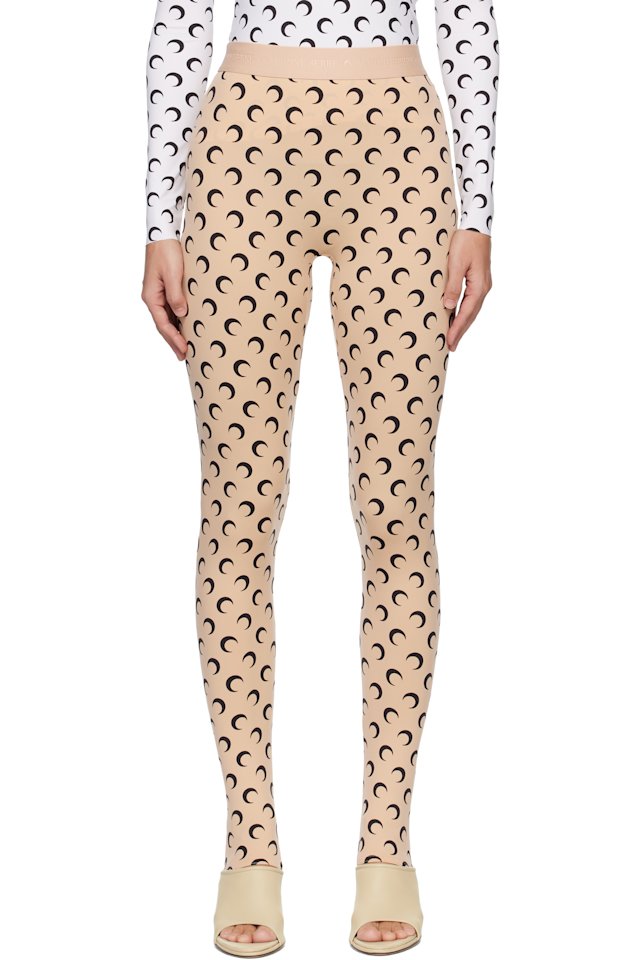 Marine Serre — Beige Recycled Moon Jersey Stirrup Leggings