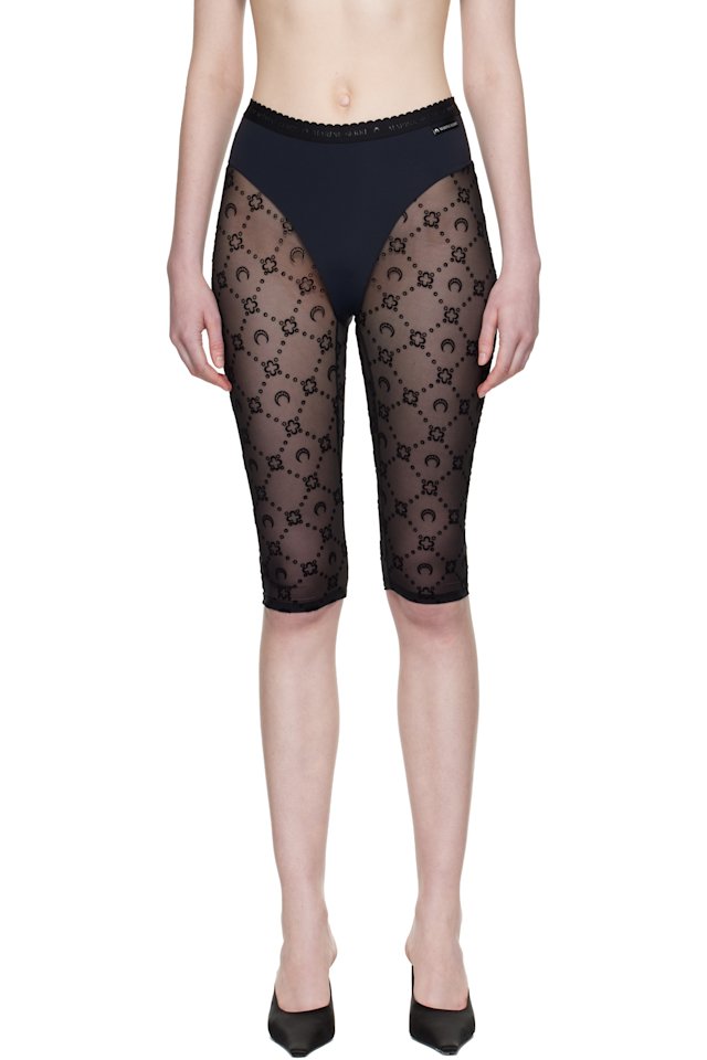 Marine Serre — Black Moonogram Mesh Flock Capri Leggings