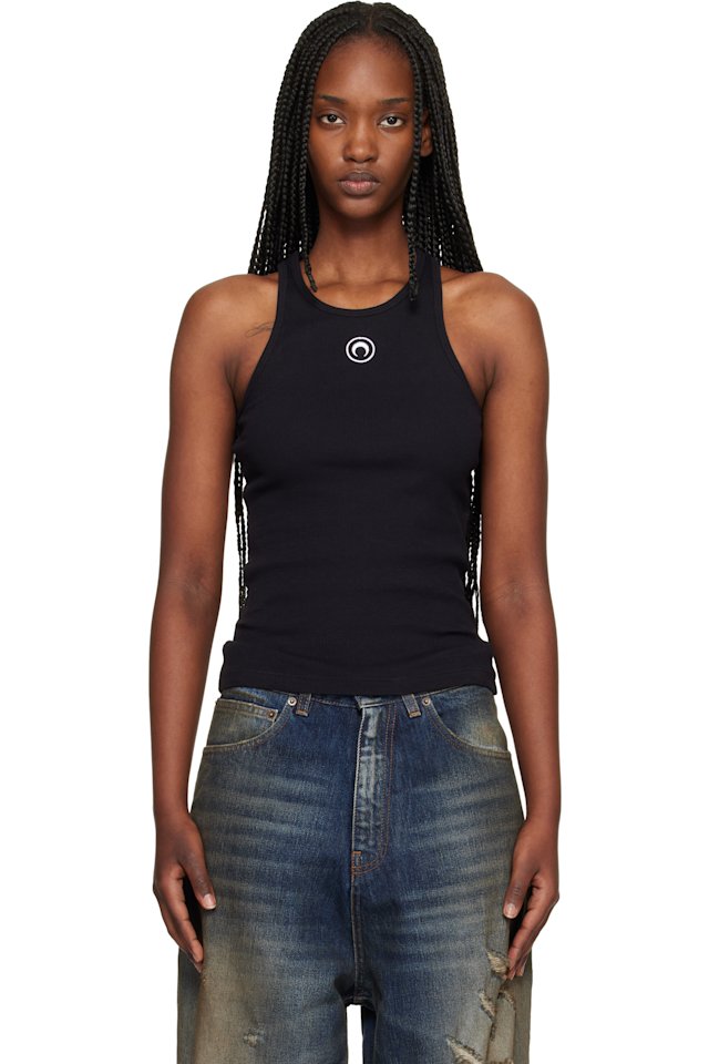 Marine Serre — Black Moon Logo Ribbed Jersey Tank Top