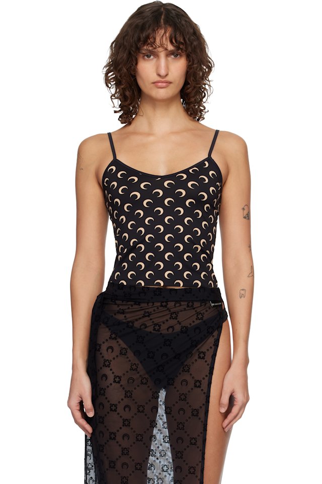 Marine Serre — Black Moon Printed Jersey Straps Camisole