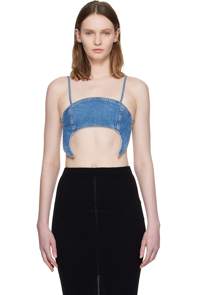 Marine Serre — Blue Denim Moon Bra Top